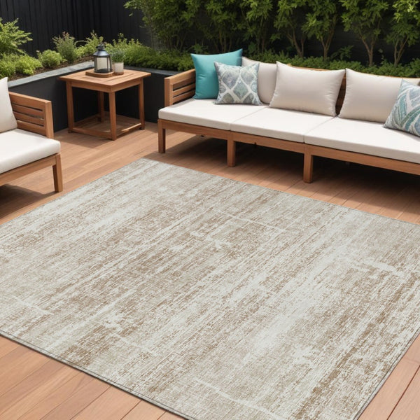 HomeRoots 5' Modern Abstract Washable Area Rug in Beige, Taupe & Ivory for Indoor & Outdoor Spaces 8' X 10' 584611