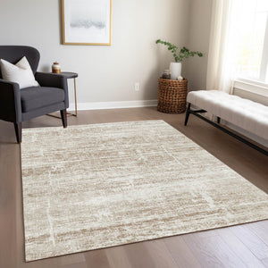 HomeRoots 5' Modern Abstract Washable Area Rug in Beige, Taupe & Ivory for Indoor & Outdoor Spaces 8' X 10' 584611