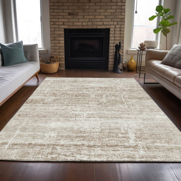 HomeRoots 9' Elegant Beige Taupe Ivory Abstract Area Rug - Durable, Washable, Versatile for Indoor & Outdoor Use 9' X 12' 584612