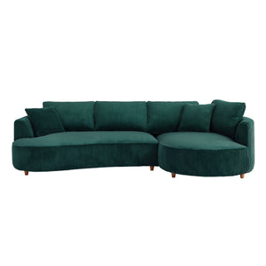 English Elm 122.04 Inch Corduroy Upholstered Sectional Sofa With Right Facing Chaise For Living Room Office Corner Corduroy Modern Sofa Green