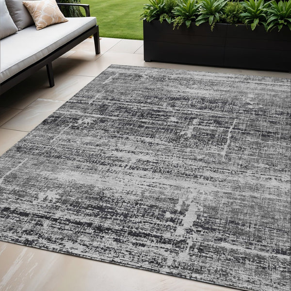 HomeRoots 5' Abstract Washable Area Rug in Black, Gray & Charcoal - Stylish Indoor/Outdoor Decor Solution 5' X 8' 584615