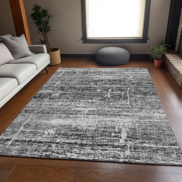 HomeRoots 5' Abstract Washable Area Rug in Black, Gray & Charcoal - Stylish Indoor/Outdoor Decor Solution 5' X 8' 584615