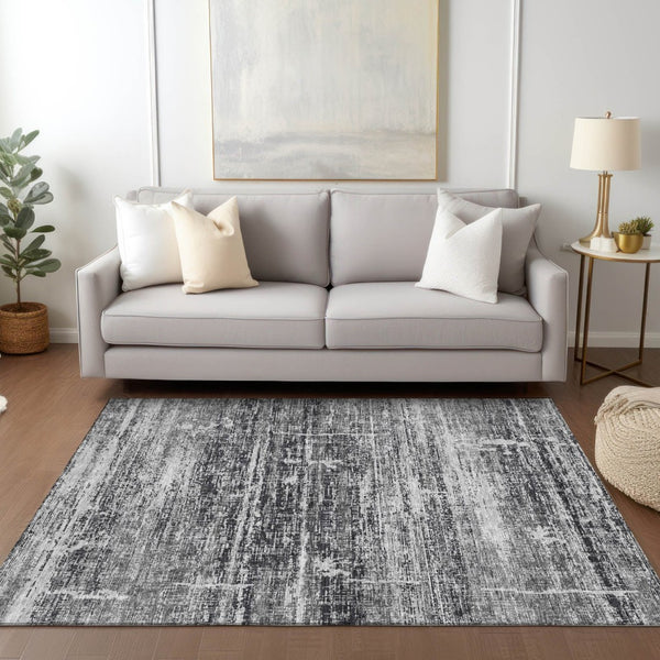 HomeRoots 5' Abstract Washable Area Rug in Black, Gray & Charcoal - Stylish Indoor/Outdoor Decor Solution 5' X 8' 584615