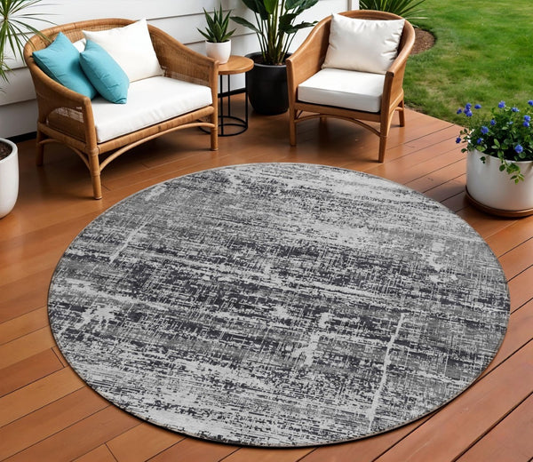 HomeRoots 5' Abstract Washable Area Rug in Black, Gray & Charcoal - Stylish Indoor/Outdoor Decor Solution 8' Round 584616