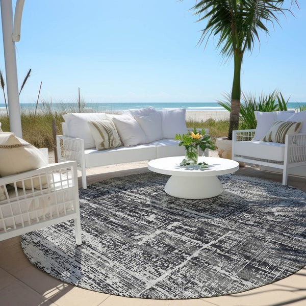 HomeRoots 5' Abstract Washable Area Rug in Black, Gray & Charcoal - Stylish Indoor/Outdoor Decor Solution 8' Round 584616