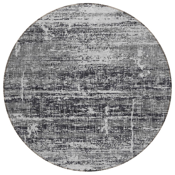 HomeRoots 5' Abstract Washable Area Rug in Black, Gray & Charcoal - Stylish Indoor/Outdoor Decor Solution 8' Round 584616