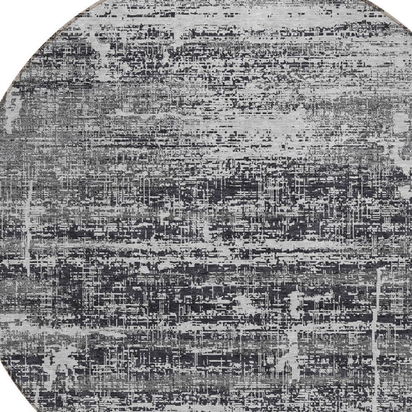 HomeRoots 5' Abstract Washable Area Rug in Black, Gray & Charcoal - Stylish Indoor/Outdoor Decor Solution 8' Round 584616