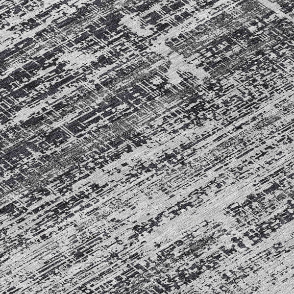 HomeRoots 5' Abstract Washable Area Rug in Black, Gray & Charcoal - Stylish Indoor/Outdoor Decor Solution 8' Round 584616