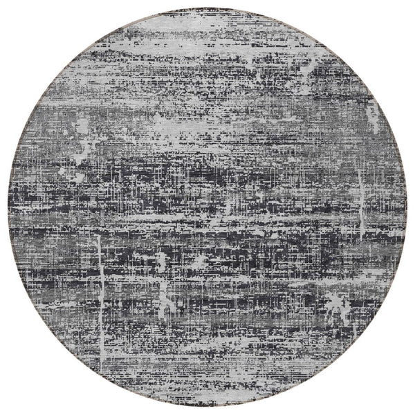 HomeRoots 5' Abstract Washable Area Rug in Black, Gray & Charcoal - Stylish Indoor/Outdoor Decor Solution 8' Round 584616