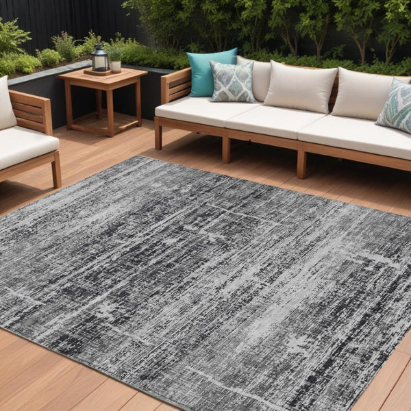 HomeRoots 5' Abstract Washable Area Rug in Black, Gray & Charcoal - Stylish Indoor/Outdoor Decor Solution 8' X 10' 584617