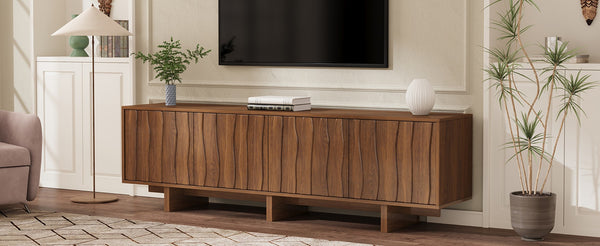 English Elm Retro Wood Grain Media Console Wavy Door Cabinet for Living Room Tvs 75 In N721P379534D