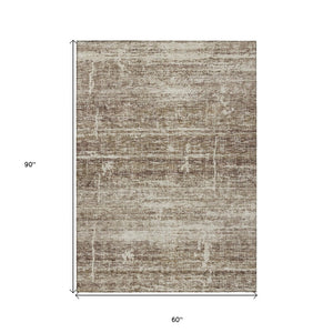 HomeRoots 5' Abstract Area Rug in Brown, Beige & Taupe - Stylish, Washable, Indoor/Outdoor, Versatile Design 5' X 8' 584621