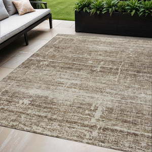 HomeRoots 5' Abstract Area Rug in Brown, Beige & Taupe - Stylish, Washable, Indoor/Outdoor, Versatile Design 5' X 8' 584621