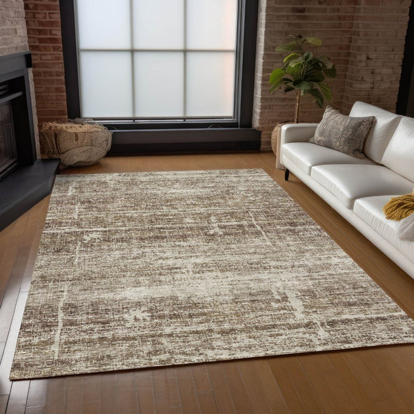 HomeRoots 5' Abstract Area Rug in Brown, Beige & Taupe - Stylish, Washable, Indoor/Outdoor, Versatile Design 5' X 8' 584621