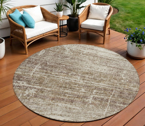 HomeRoots 5' Abstract Area Rug in Brown, Beige & Taupe - Stylish, Washable, Indoor/Outdoor, Versatile Design 8' Round 584622