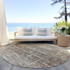 HomeRoots 5' Abstract Area Rug in Brown, Beige & Taupe - Stylish, Washable, Indoor/Outdoor, Versatile Design 8' Round 584622