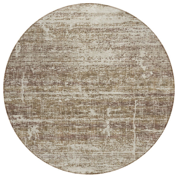 HomeRoots 5' Abstract Area Rug in Brown, Beige & Taupe - Stylish, Washable, Indoor/Outdoor, Versatile Design 8' Round 584622