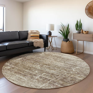 HomeRoots 5' Abstract Area Rug in Brown, Beige & Taupe - Stylish, Washable, Indoor/Outdoor, Versatile Design 8' Round 584622