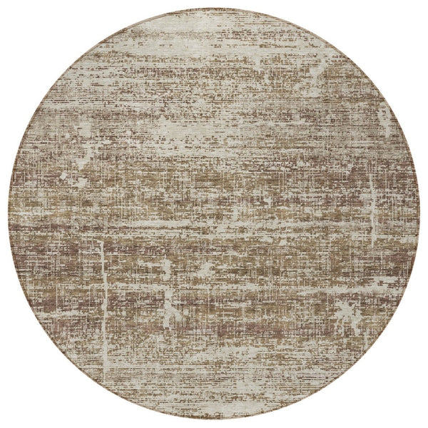 HomeRoots 5' Abstract Area Rug in Brown, Beige & Taupe - Stylish, Washable, Indoor/Outdoor, Versatile Design 8' Round 584622