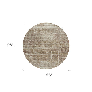 HomeRoots 5' Abstract Area Rug in Brown, Beige & Taupe - Stylish, Washable, Indoor/Outdoor, Versatile Design 8' Round 584622