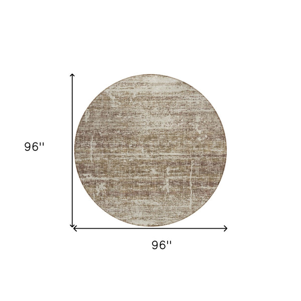 HomeRoots 5' Abstract Area Rug in Brown, Beige & Taupe - Stylish, Washable, Indoor/Outdoor, Versatile Design 8' Round 584622