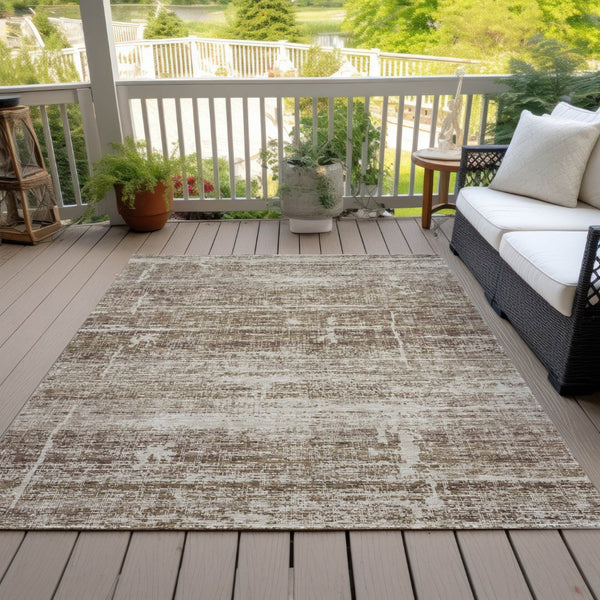 HomeRoots 5' Abstract Area Rug in Brown, Beige & Taupe - Stylish, Washable, Indoor/Outdoor, Versatile Design 8' X 10' 584623