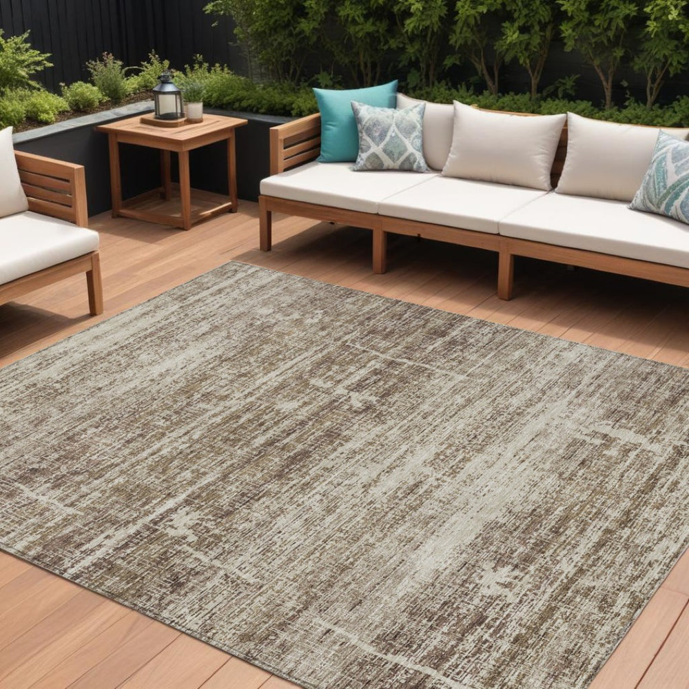 HomeRoots 9' Abstract Washable Indoor Outdoor Area Rug in Brown, Beige & Taupe - Durable & Stylish Décor Solution 9' X 12' 584624