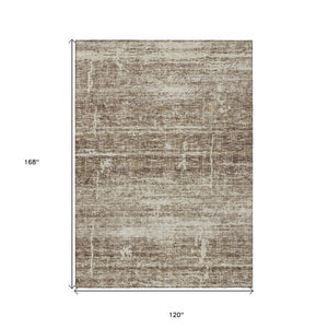 HomeRoots 5' Abstract Area Rug in Brown, Beige & Taupe - Stylish, Washable, Indoor/Outdoor, Versatile Design 10' X 14' 584625