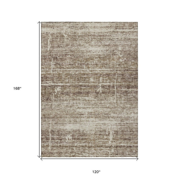 HomeRoots 5' Abstract Area Rug in Brown, Beige & Taupe - Stylish, Washable, Indoor/Outdoor, Versatile Design 10' X 14' 584625