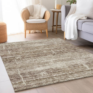 HomeRoots 5' Abstract Area Rug in Brown, Beige & Taupe - Stylish, Washable, Indoor/Outdoor, Versatile Design 10' X 14' 584625