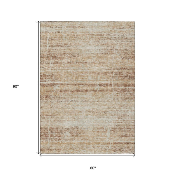 HomeRoots 5' Modern Abstract Washable Area Rug in Copper, Beige & Taupe for Indoor and Outdoor Spaces 5' X 8' 584627