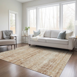HomeRoots 5' Modern Abstract Washable Area Rug in Copper, Beige & Taupe for Indoor and Outdoor Spaces 5' X 8' 584627