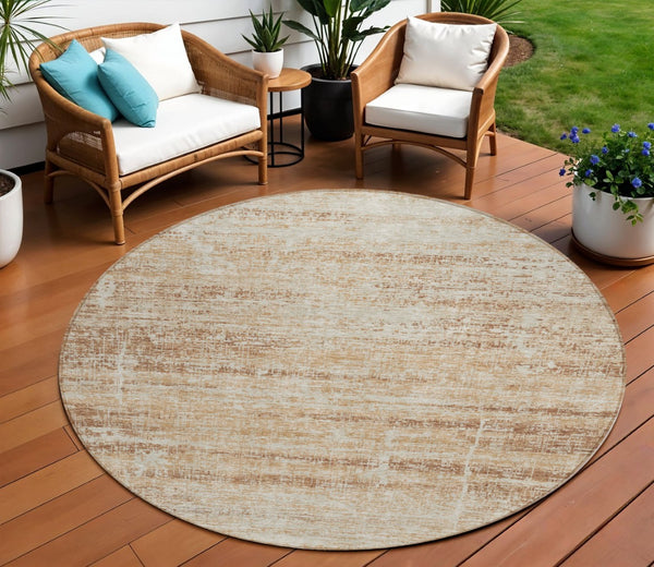 HomeRoots 5' Modern Abstract Washable Area Rug in Copper, Beige & Taupe for Indoor and Outdoor Spaces 8' Round 584628