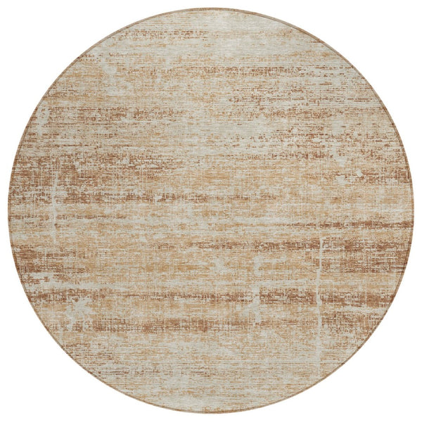 HomeRoots 5' Modern Abstract Washable Area Rug in Copper, Beige & Taupe for Indoor and Outdoor Spaces 8' Round 584628