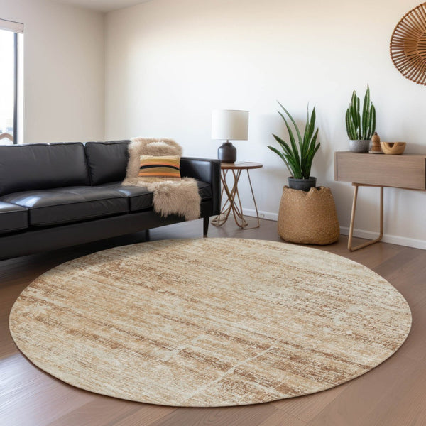 HomeRoots 5' Modern Abstract Washable Area Rug in Copper, Beige & Taupe for Indoor and Outdoor Spaces 8' Round 584628