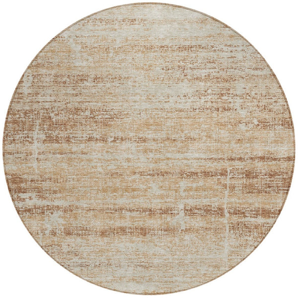 HomeRoots 5' Modern Abstract Washable Area Rug in Copper, Beige & Taupe for Indoor and Outdoor Spaces 8' Round 584628