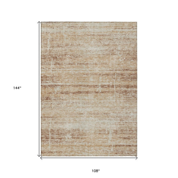 HomeRoots 9' Copper Beige and Taupe Abstract Washable Area Rug for Indoor and Outdoor Versatility and Style 9' X 12' 584630