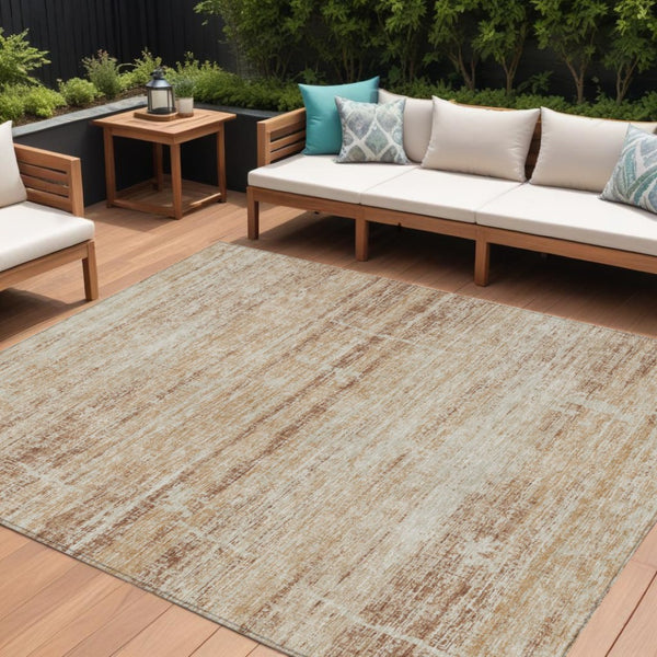 HomeRoots 9' Copper Beige and Taupe Abstract Washable Area Rug for Indoor and Outdoor Versatility and Style 9' X 12' 584630