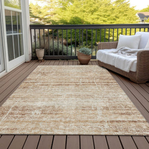 HomeRoots 9' Copper Beige and Taupe Abstract Washable Area Rug for Indoor and Outdoor Versatility and Style 9' X 12' 584630