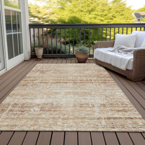 HomeRoots 9' Copper Beige and Taupe Abstract Washable Area Rug for Indoor and Outdoor Versatility and Style 9' X 12' 584630
