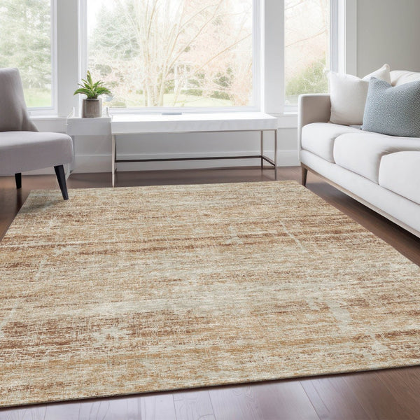 HomeRoots 9' Copper Beige and Taupe Abstract Washable Area Rug for Indoor and Outdoor Versatility and Style 9' X 12' 584630