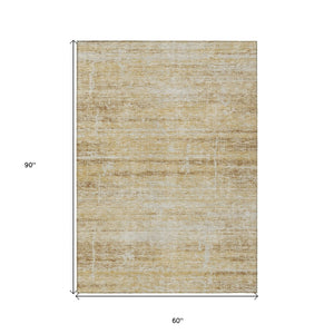 HomeRoots 5' Abstract Washable Area Rug in Gold Beige and Wheat - Durable, Stylish, Perfect for Indoor & Outdoor 5' X 8' 584633