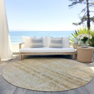 HomeRoots 5' Abstract Washable Area Rug in Gold Beige and Wheat - Durable, Stylish, Perfect for Indoor & Outdoor 8' Round 584634