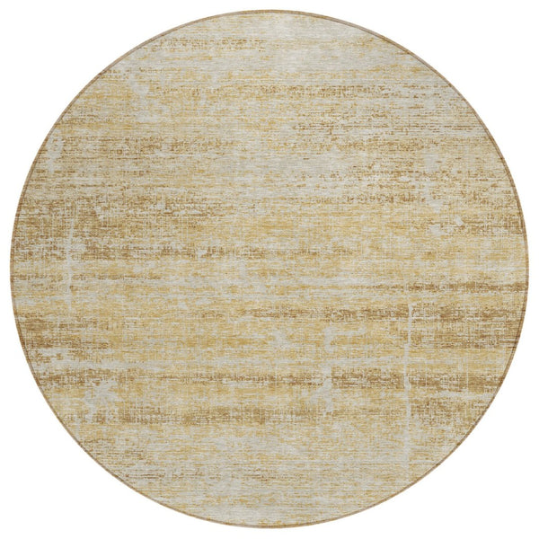 HomeRoots 5' Abstract Washable Area Rug in Gold Beige and Wheat - Durable, Stylish, Perfect for Indoor & Outdoor 8' Round 584634