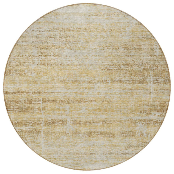 HomeRoots 5' Abstract Washable Area Rug in Gold Beige and Wheat - Durable, Stylish, Perfect for Indoor & Outdoor 8' Round 584634