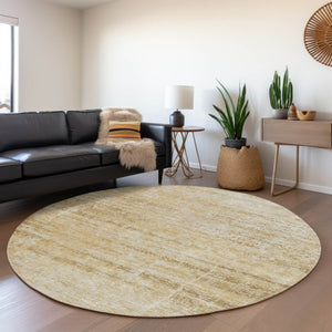HomeRoots 5' Abstract Washable Area Rug in Gold Beige and Wheat - Durable, Stylish, Perfect for Indoor & Outdoor 8' Round 584634