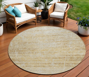 HomeRoots 5' Abstract Washable Area Rug in Gold Beige and Wheat - Durable, Stylish, Perfect for Indoor & Outdoor 8' Round 584634