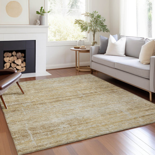 HomeRoots 5' Abstract Washable Area Rug in Gold Beige and Wheat - Durable, Stylish, Perfect for Indoor & Outdoor 8' X 10' 584635