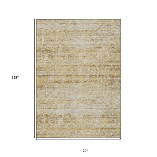 HomeRoots 5' Abstract Washable Area Rug in Gold Beige and Wheat - Durable, Stylish, Perfect for Indoor & Outdoor 10' X 14' 584637