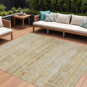 HomeRoots 5' Abstract Washable Area Rug in Gold Beige and Wheat - Durable, Stylish, Perfect for Indoor & Outdoor 10' X 14' 584637